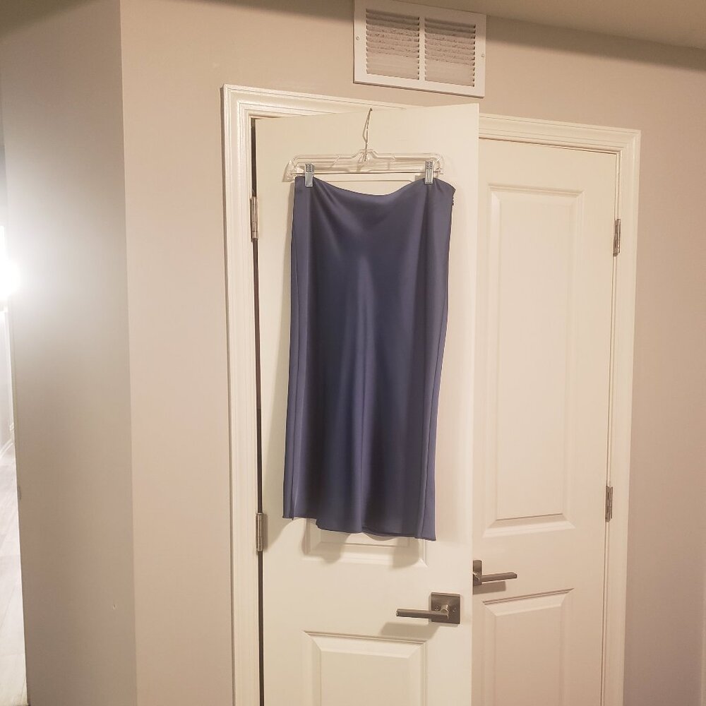 Blue Silky Satin midi slip Skirt